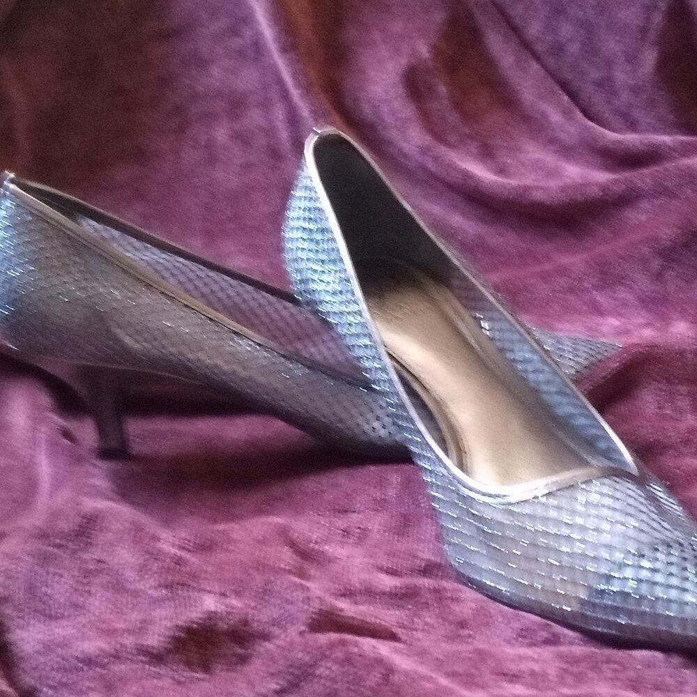 NWOT Silver Fishnet Adrianna Papell Kitten Heel